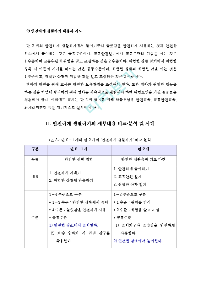 [방송통신대학교 2019학년도 1학기 중간과제물] 유아건강교육(A형) 만 01세 표준보육과정과 만 2세 표준보육과정의 내용범주 중 안전하게 생활하기의 내용 및 수준별 세부내용을 비교분석하시오..hwp